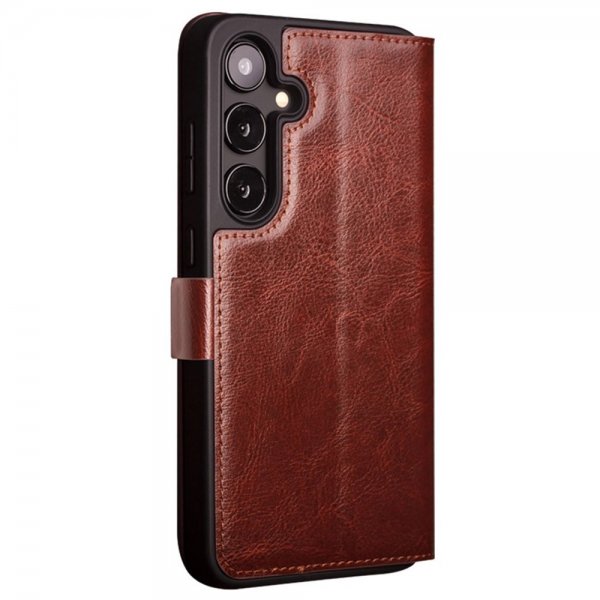 Qialino Samsung Galaxy S24 Fodral Äkta läder Kortfack Brun