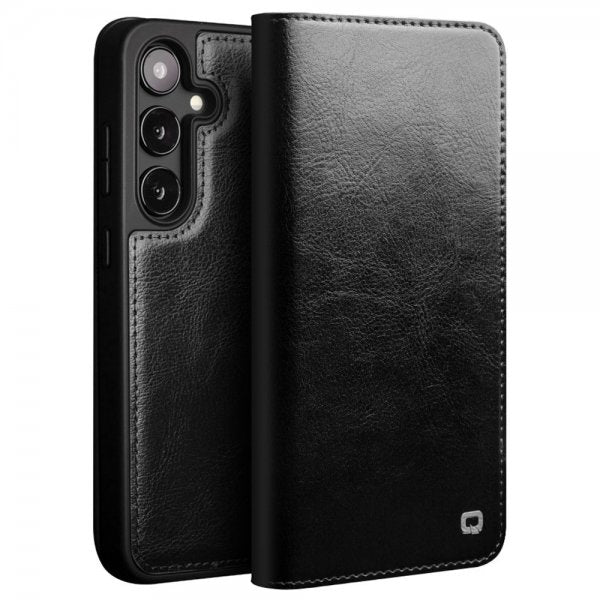 Qialino Samsung Galaxy S24 Plus Fodral Äkta läder Kortfack Svart