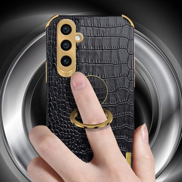 Samsung Galaxy S24 Skal Krokodilmönster Finger Ring Vit