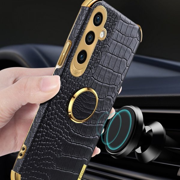 Samsung Galaxy S24 Skal Krokodilmönster Finger Ring Vit