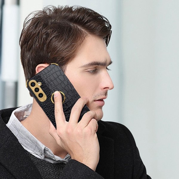 Samsung Galaxy S24 Skal Krokodilmönster Finger Ring Vit