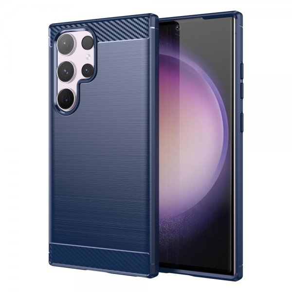 Samsung Galaxy S24 Ultra Skal Borstad Kolfibertextur Blå