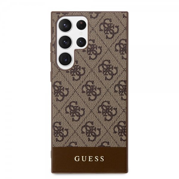 Guess Samsung Galaxy S24 Ultra Skal Bottom Stripe Metal Logo Brun