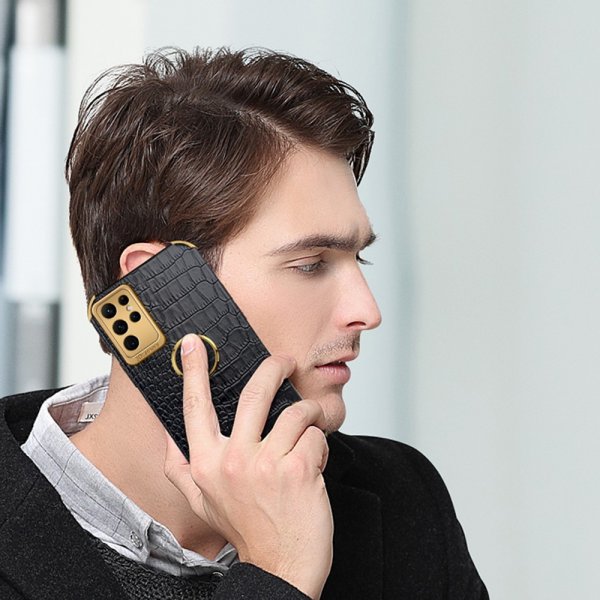 Samsung Galaxy S24 Ultra Skal Krokodilmönster Finger Ring Gul