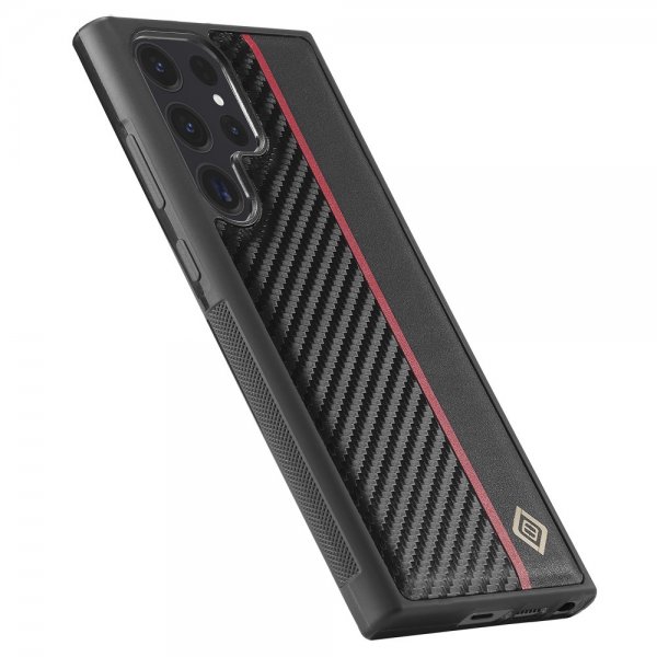 Lc.Imeeke Samsung Galaxy S24 Ultra Skal Kolfibertextur Röd Stripe Svart