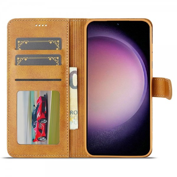 Lc.Imeeke Samsung Galaxy S25 Fodral med Kortfack Stativfunktion Ljusbrun