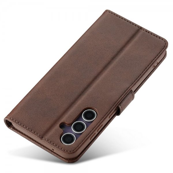 Lc.Imeeke Samsung Galaxy S25 Fodral med Kortfack Stativfunktion Mörkbrun