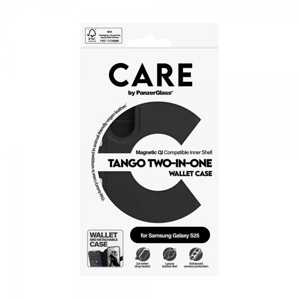 CARE by PanzerGlass Samsung Galaxy S25 Fodral Tango Two-in-One Wallet MagSafe Svart