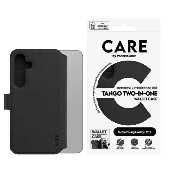 CARE by PanzerGlass Samsung Galaxy S25 Plus Fodral Tango Two-in-One Wallet MagSafe Svart