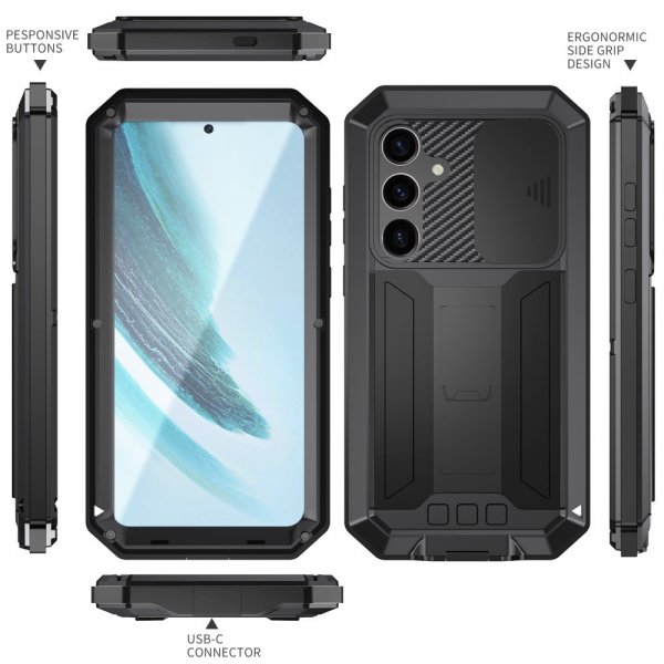 R-JUST Samsung Galaxy S25 Plus Skal Metall Stöttåligt Kameraskydd Svart