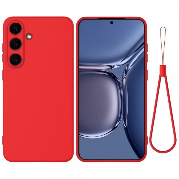 Samsung Galaxy S25 Skal med Strap Silikon Röd