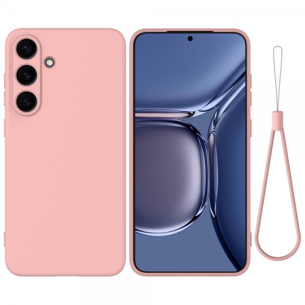 Samsung Galaxy S25 Skal med Strap Silikon Rosa