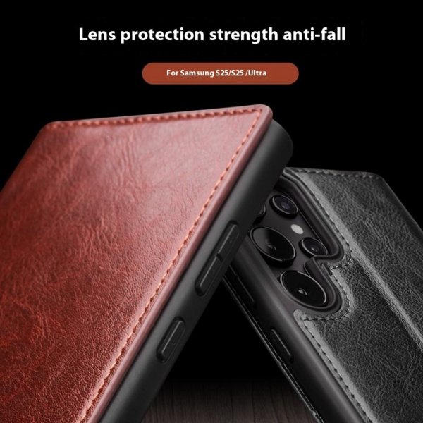 Qialino Samsung Galaxy S25 Ultra Fodral Äkta Läder Svart