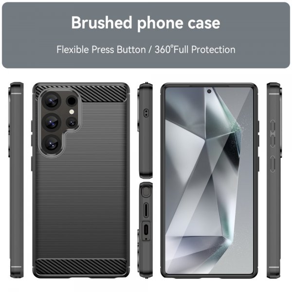 Samsung Galaxy S25 Ultra Skal Borstad Kolfibertextur Svart