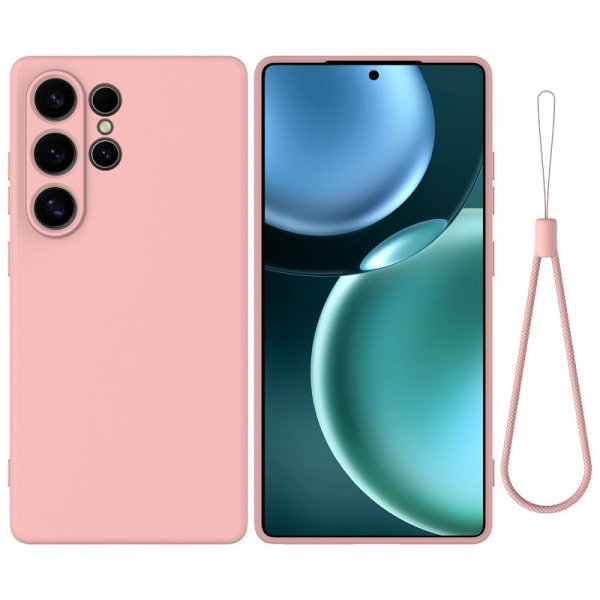 Samsung Galaxy S25 Ultra Skal med Strap Silikon Rosa