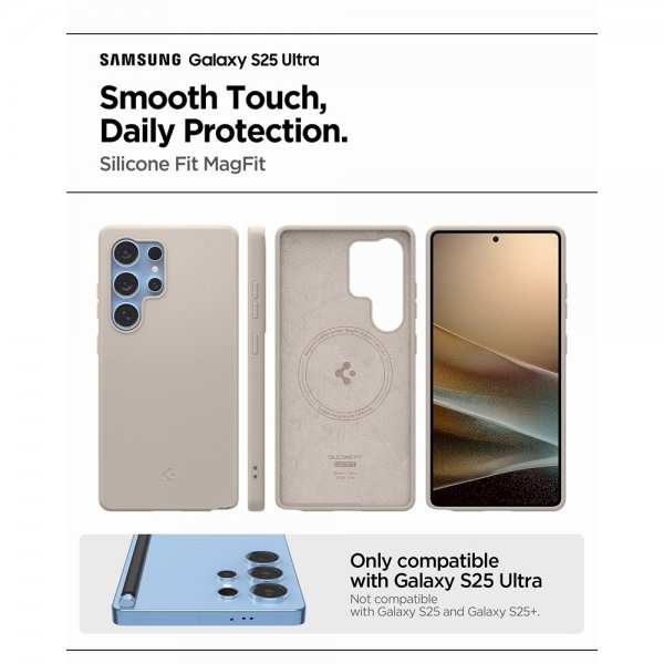 Spigen Samsung Galaxy S25 Ultra Skal Silicone Fit MagFit Natural Titanium
