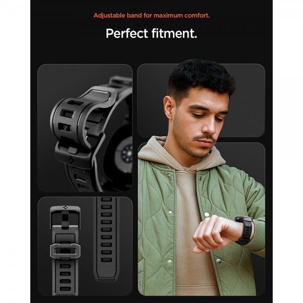 Spigen Samsung Galaxy Watch 8 44mm Armband och Skal Rugged Armor Pro Matte Black