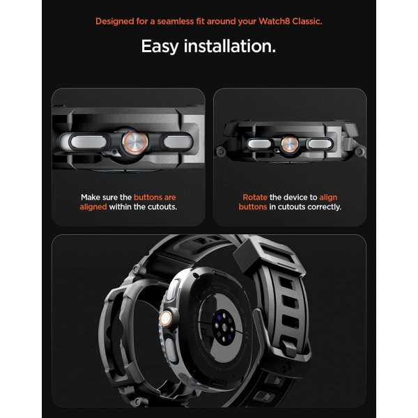 Spigen Samsung Galaxy Watch 8 Classic 46mm Armband och Skal Rugged Armor Pro Matte Black