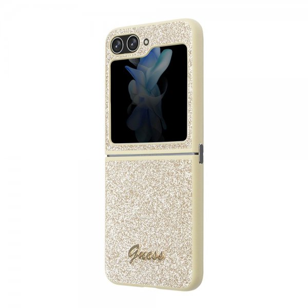 Guess Samsung Galaxy Z Flip 5 Skal Glitter Flakes Metal Logo Guld
