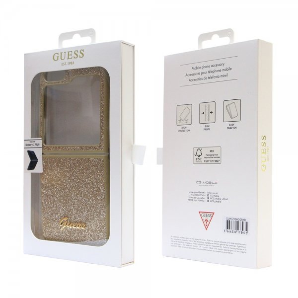 Guess Samsung Galaxy Z Flip 5 Skal Glitter Flakes Metal Logo Guld