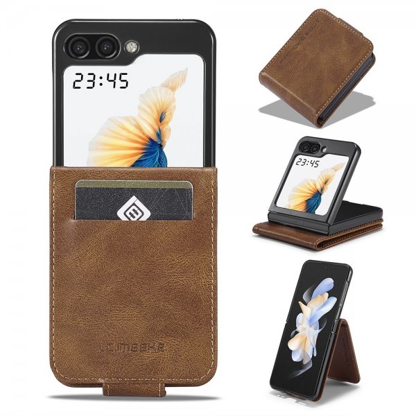 Lc.Imeeke Samsung Galaxy Z Flip 6/Flip 7 FE Fodral med Kortfack Flip Mörkbrun