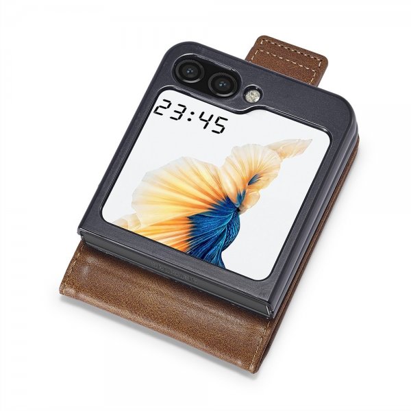 Lc.Imeeke Samsung Galaxy Z Flip 6/Flip 7 FE Fodral med Kortfack Flip Mörkbrun
