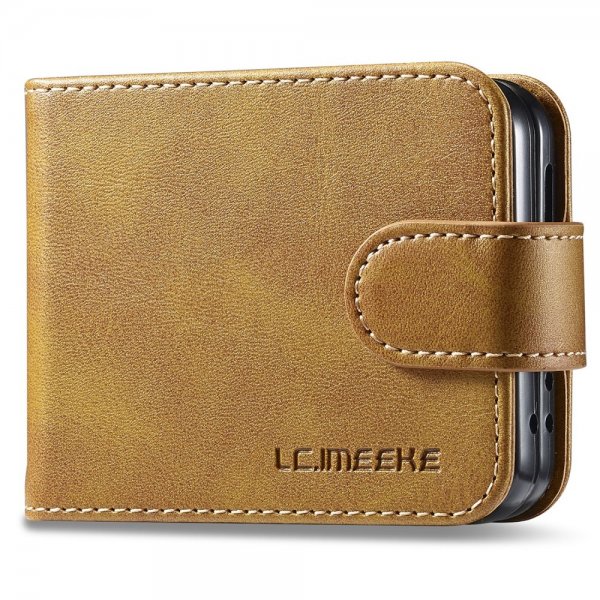 Lc.Imeeke Samsung Galaxy Z Flip 6/Flip 7 FE Fodral med Kortfack Stativfunktion Ljusbrun