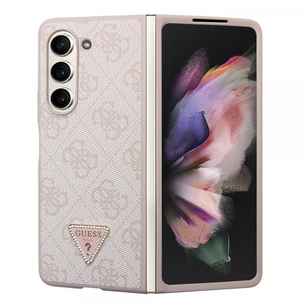 Guess Samsung Galaxy Z Fold 5 Skal 4G Metal Triangle Strass Rosa