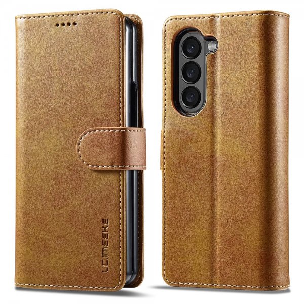 Lc.Imeeke Samsung Galaxy Z Fold 6 Fodral med Kortfack Stativfunktion Ljusbrun