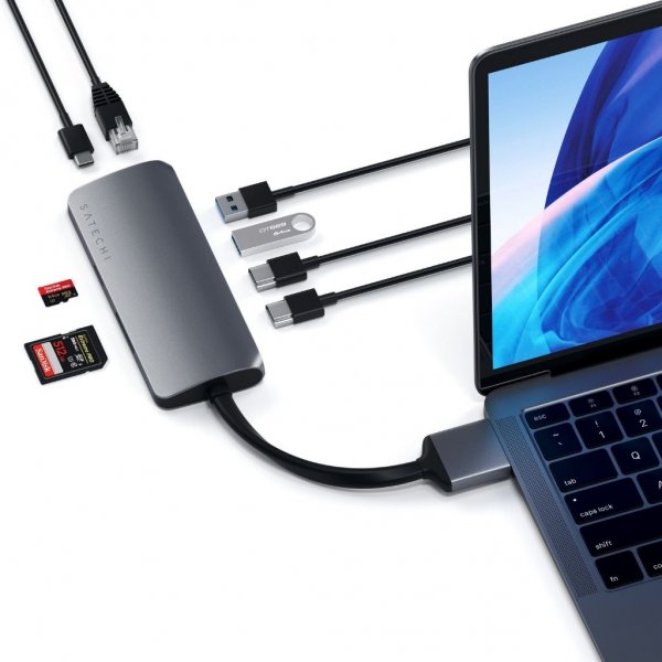 Satechi USB-C Multimedia Adapter Dual 4K HDMI Gigabit Ethernet Silver