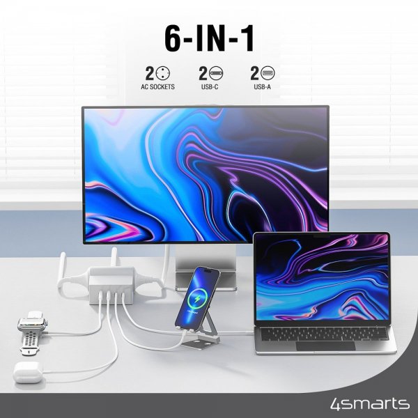 4smarts Skrivbordsladdare USB-C/A Power Strip Desk GaN 65W