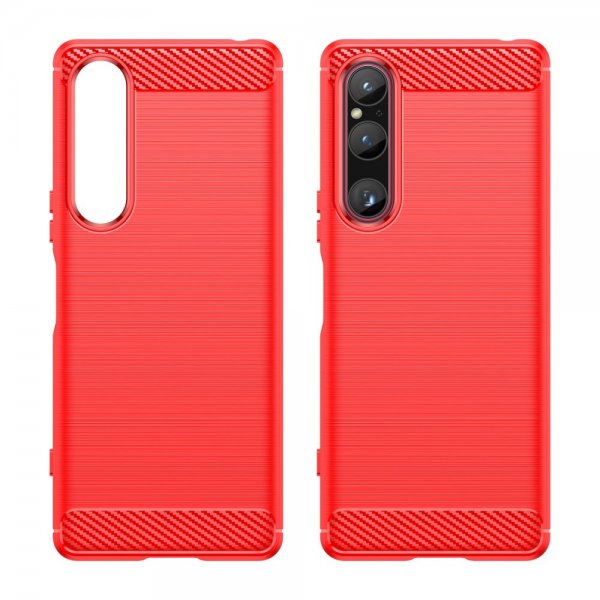 Sony Xperia 1 V Skal Borstad Kolfibertextur Röd