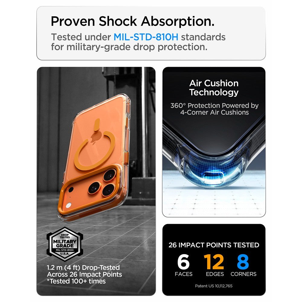 Spigen iPhone 17 Pro/iPhone 18 Pro Skal Ultra Hybrid Optik S MagFit Clear Orange
