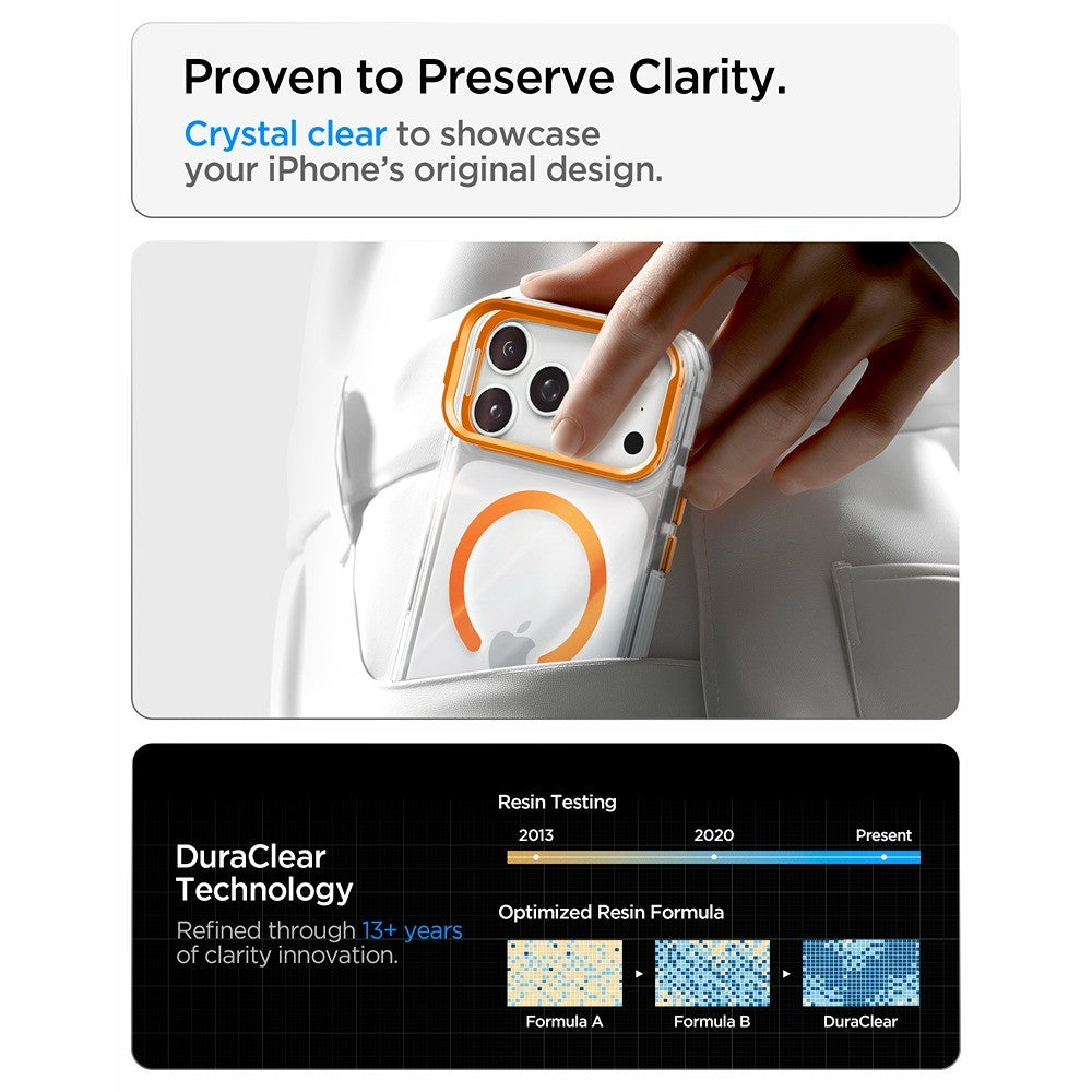 Spigen iPhone 17 Pro/iPhone 18 Pro Skal Ultra Hybrid Optik S MagFit Clear Orange