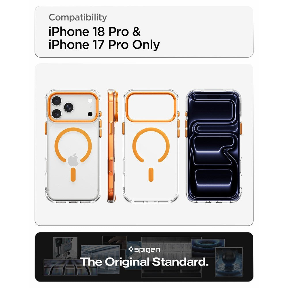 Spigen iPhone 17 Pro/iPhone 18 Pro Skal Ultra Hybrid Optik S MagFit Clear Orange