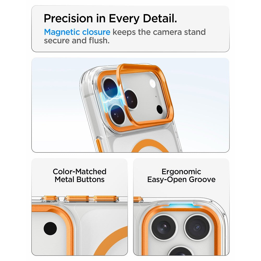 Spigen iPhone 17 Pro/iPhone 18 Pro Skal Ultra Hybrid Optik S MagFit Clear Orange