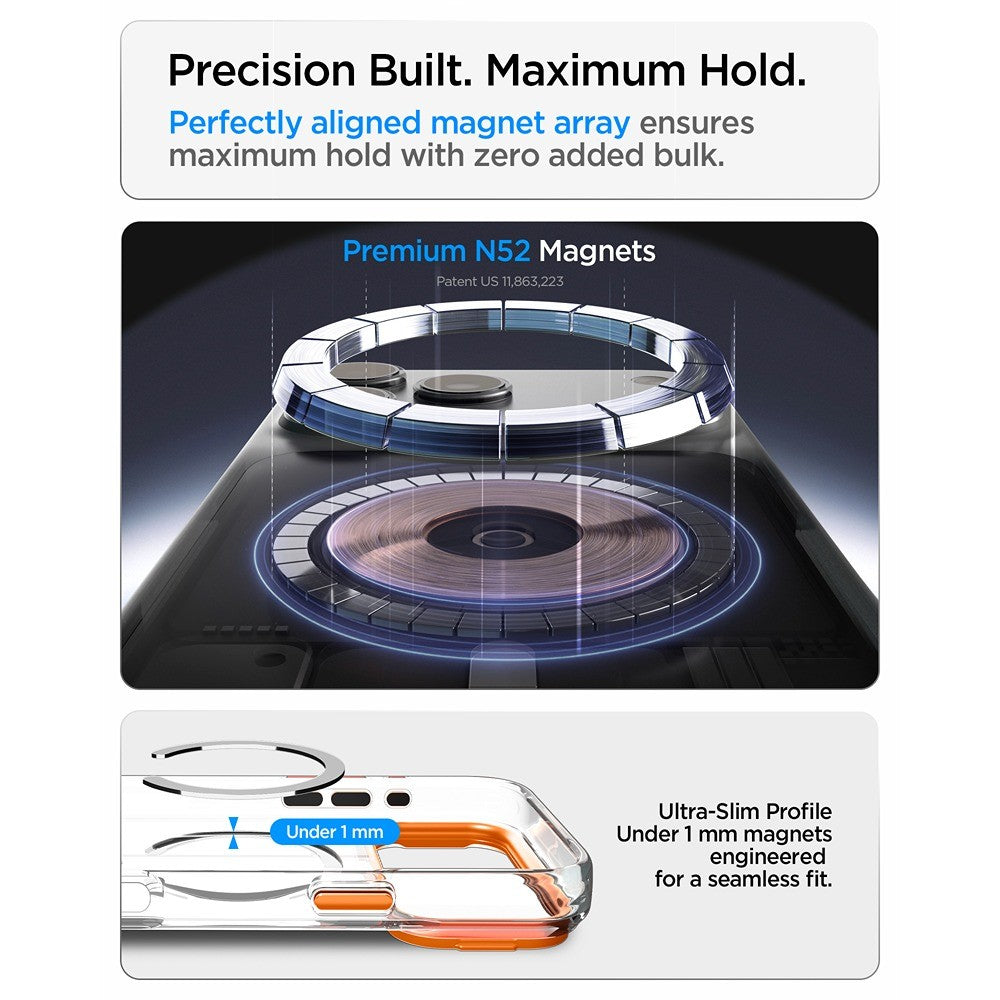 Spigen iPhone 17 Pro/iPhone 18 Pro Skal Ultra Hybrid Optik S MagFit Clear Orange