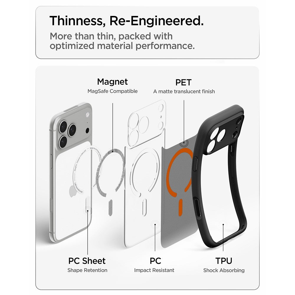 Spigen iPhone 17 Pro Max/iPhone 18 Pro Max Skal Ultra Hybrid MagFit Frost Black Orange