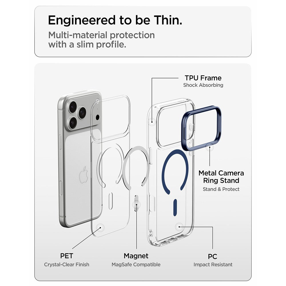 Spigen iPhone 17 Pro Max/iPhone 18 Pro Max Skal Ultra Hybrid Optik S MagFit Clear Deep Blue