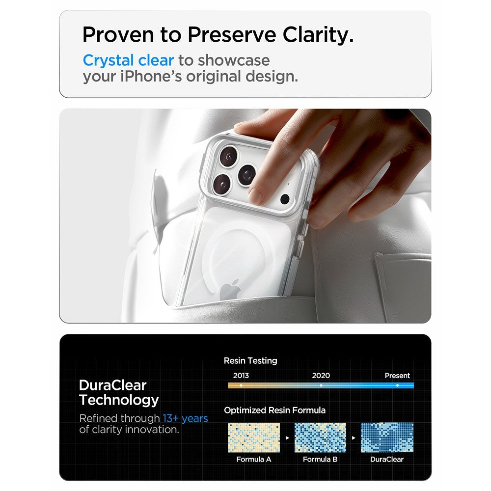 Spigen iPhone 17 Pro Max/iPhone 18 Pro Max Skal Ultra Hybrid Optik S MagFit Clear Silver