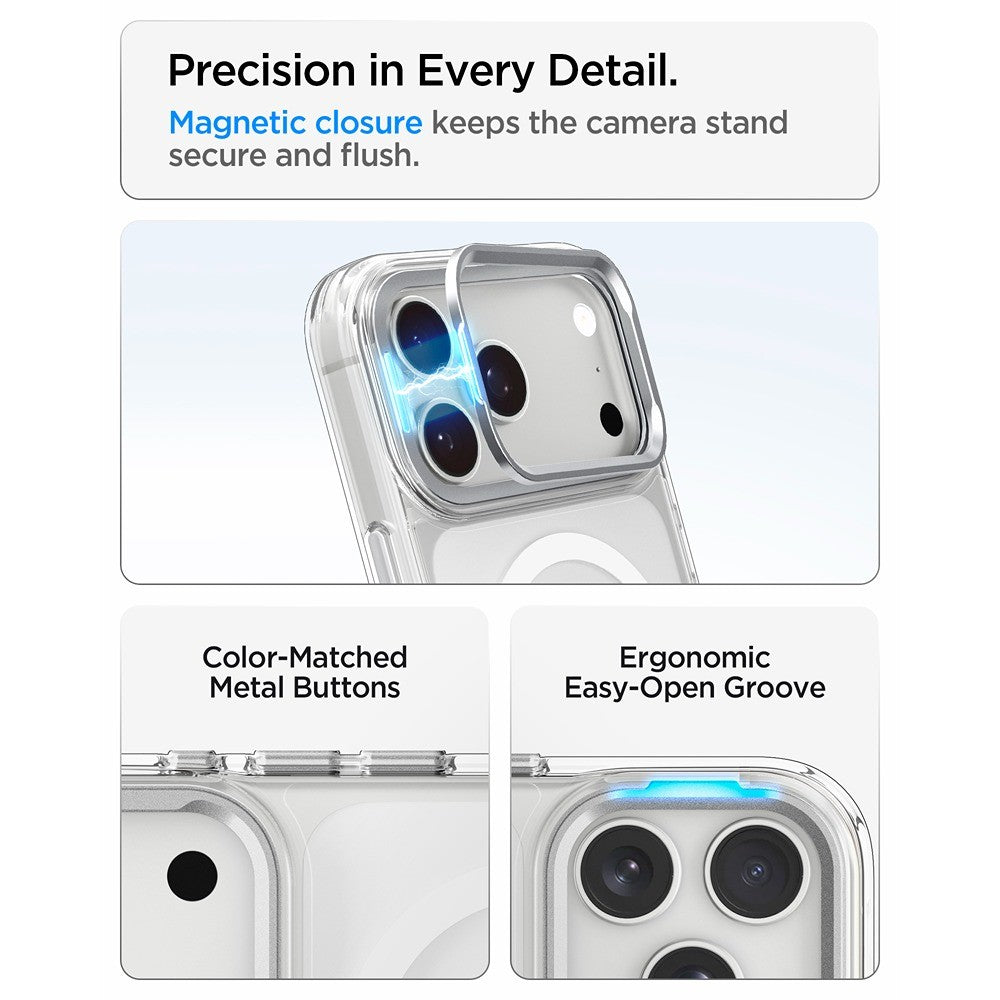 Spigen iPhone 17 Pro Max/iPhone 18 Pro Max Skal Ultra Hybrid Optik S MagFit Clear Silver