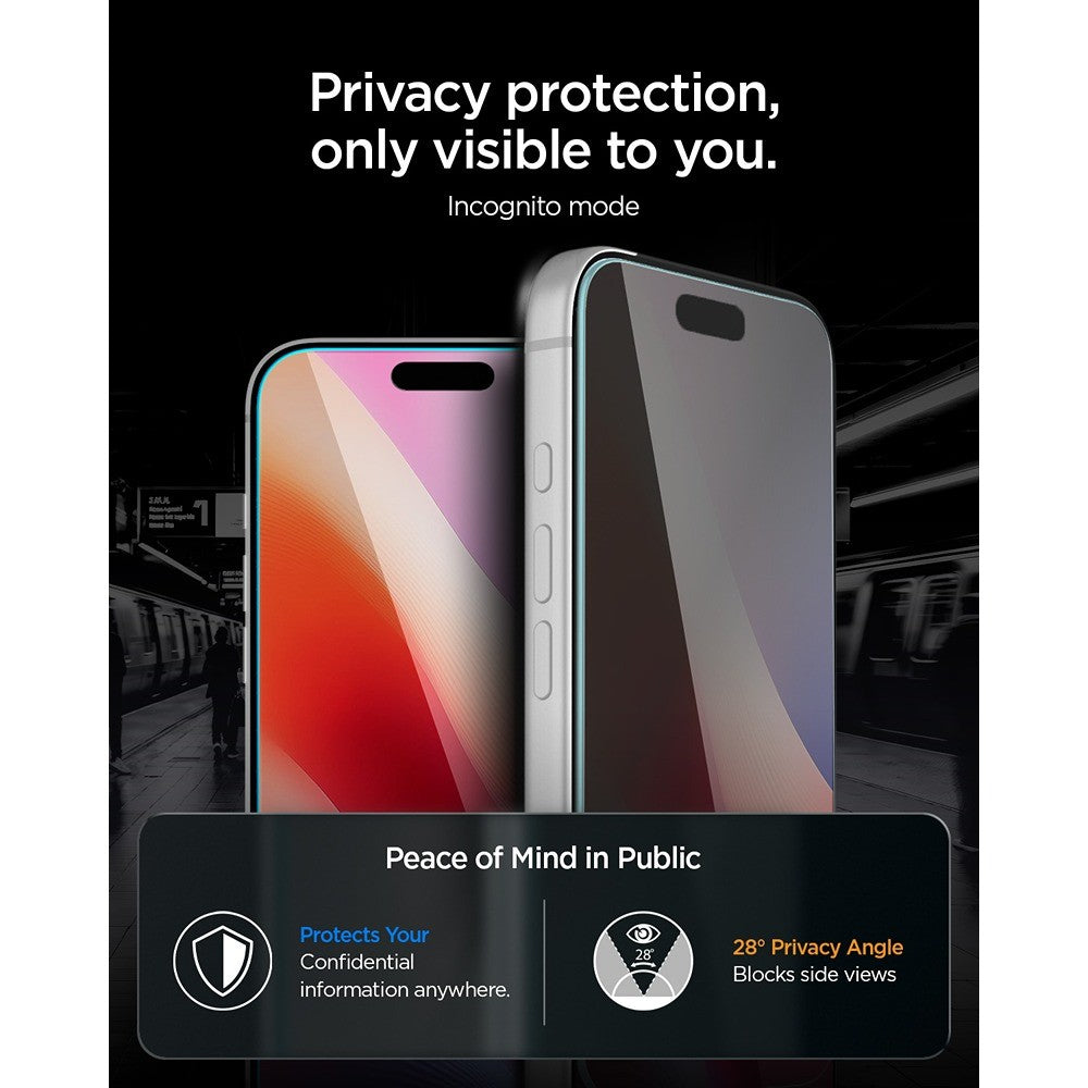 Spigen iPhone 18 Pro Max Skärmskydd Glas.tR EZ Fit Pro Privacy