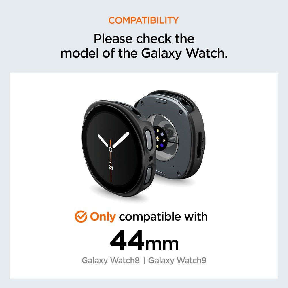 Spigen Samsung Galaxy Watch 8/9 44mm Skal med Skärmskydd Thin Fit 360 Svart