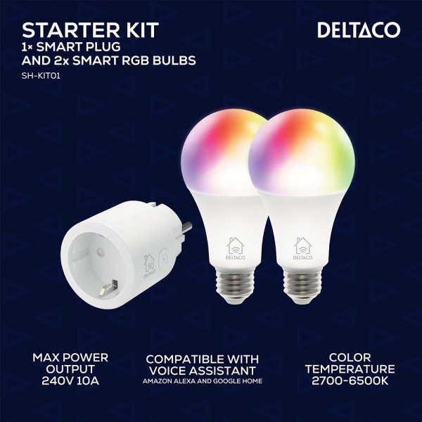 Deltaco Smart Home Starter Kit med Smart Plug och 2 RGB LED-lampor