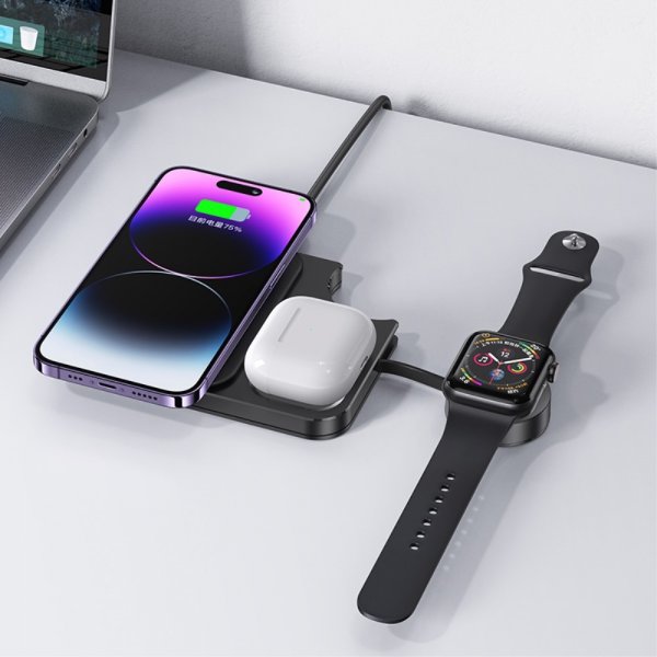 USAMS Trådlös Laddare 15W 3in1 Desktop Wireless Charger