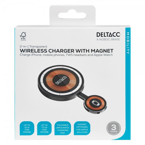 Deltaco Trådlös Laddare 2-i-1 Transparent MagSafe