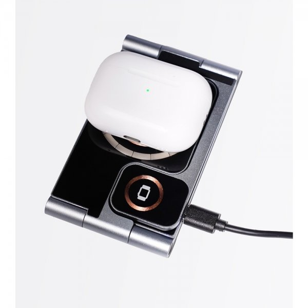 Deltaco Trådlös Laddare 3-i-1 Transparent Hopfällbar MagSafe