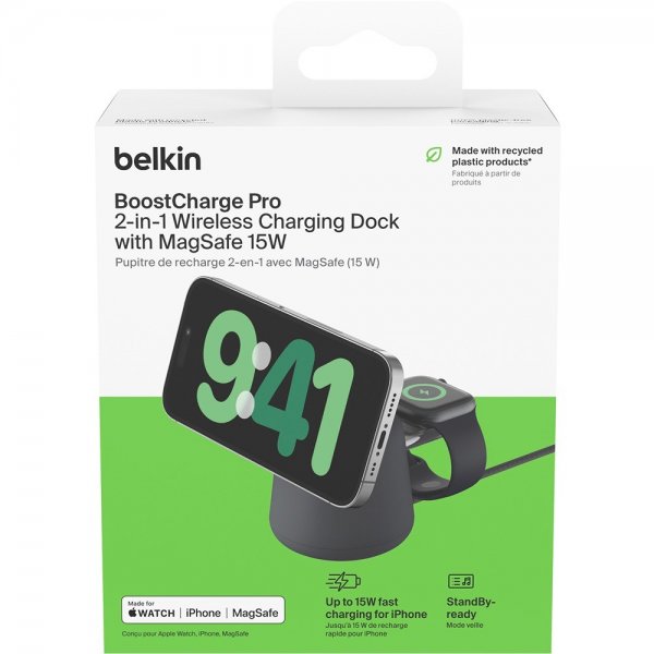 Belkin Trådlös Laddare BoostCharge Pro 2-in-1 MagSafe 15W Charcoal