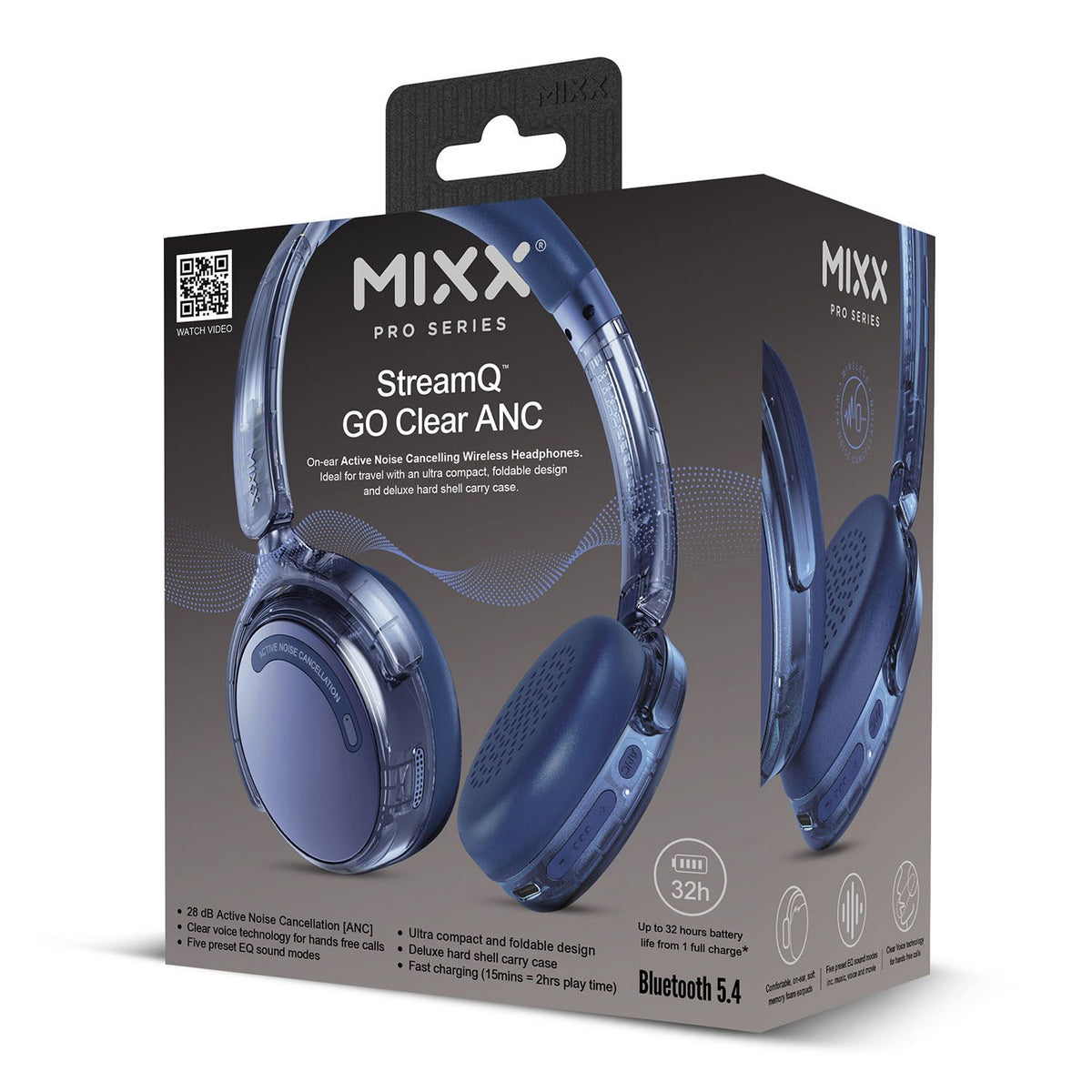 Mixx Trådlösa On-Ear Hörlurar StreamQ Go ANC Clear Marinblå