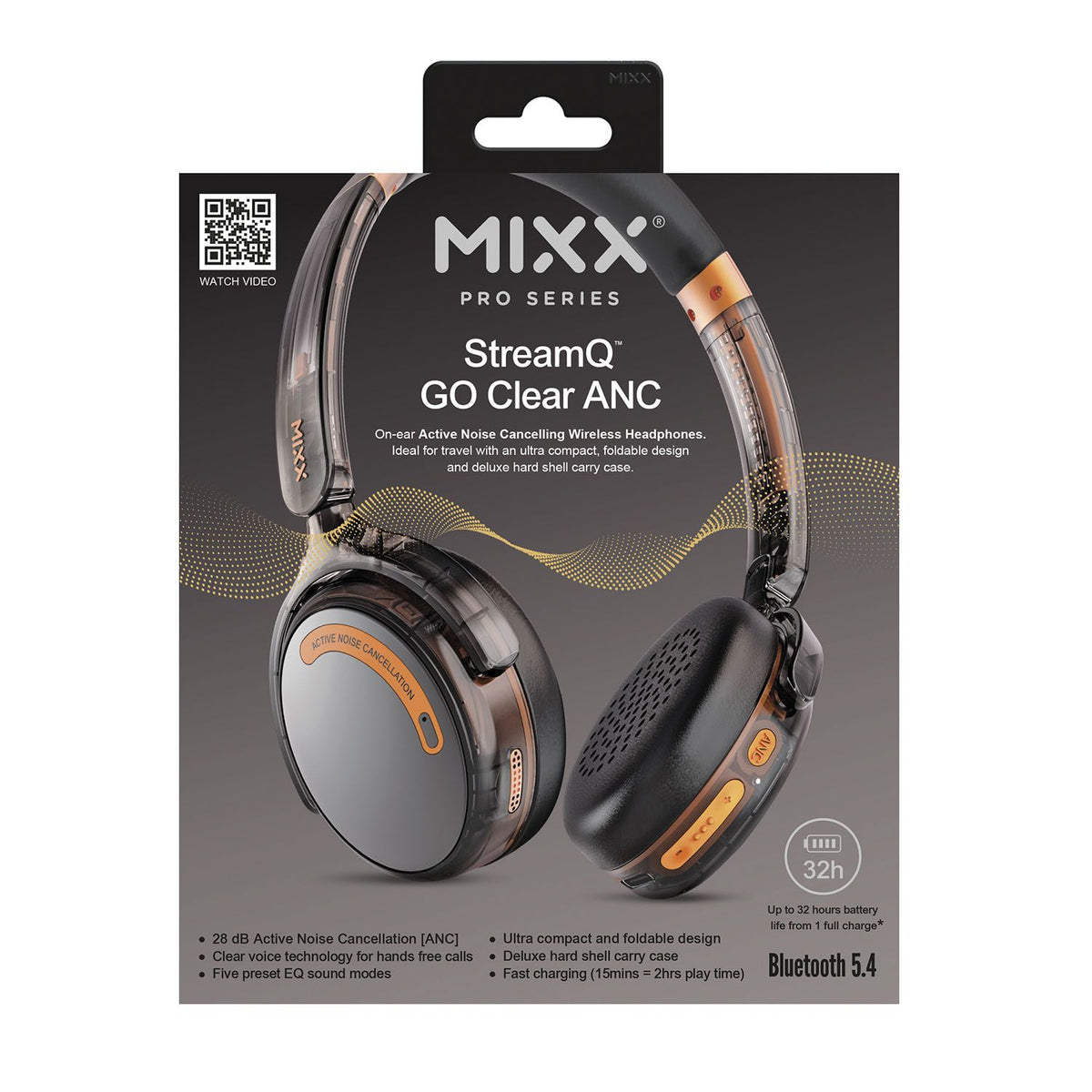 Mixx Trådlösa On-Ear Hörlurar StreamQ Go ANC Clear Svart